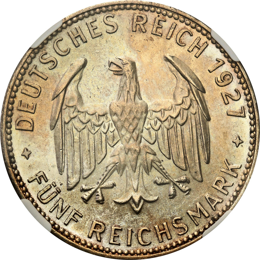 Niemcy. Weimar. 5 marek 1927 F, Stuttgart - Uni. Tubingen NGC MS64 - RZADKIE